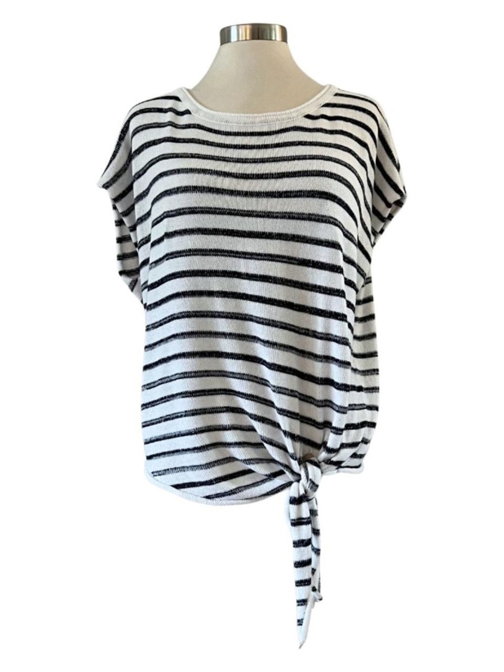Lovestitch Navy and White Striped Tie-Front Sweater Tee